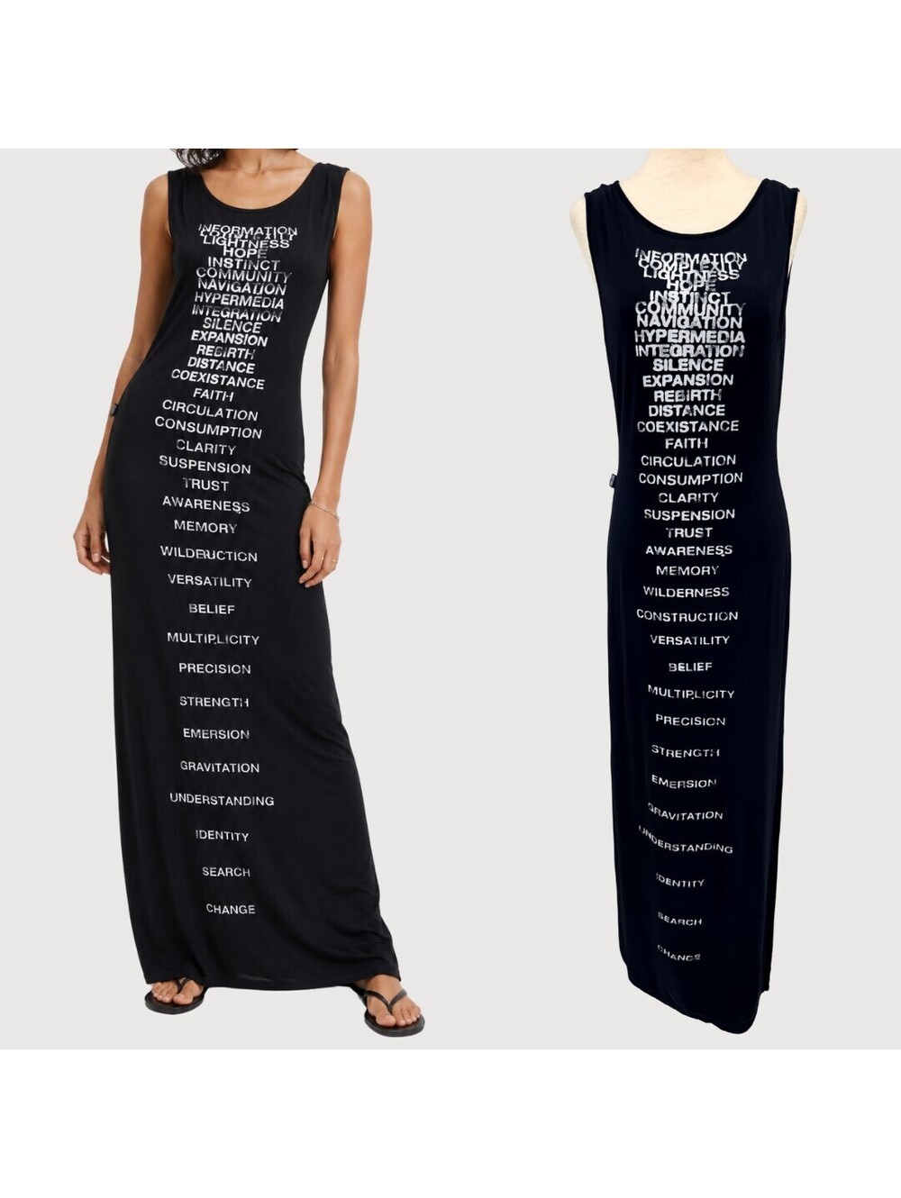Vintage Moschino Jeans Black Typography Text Print Maxi Tank